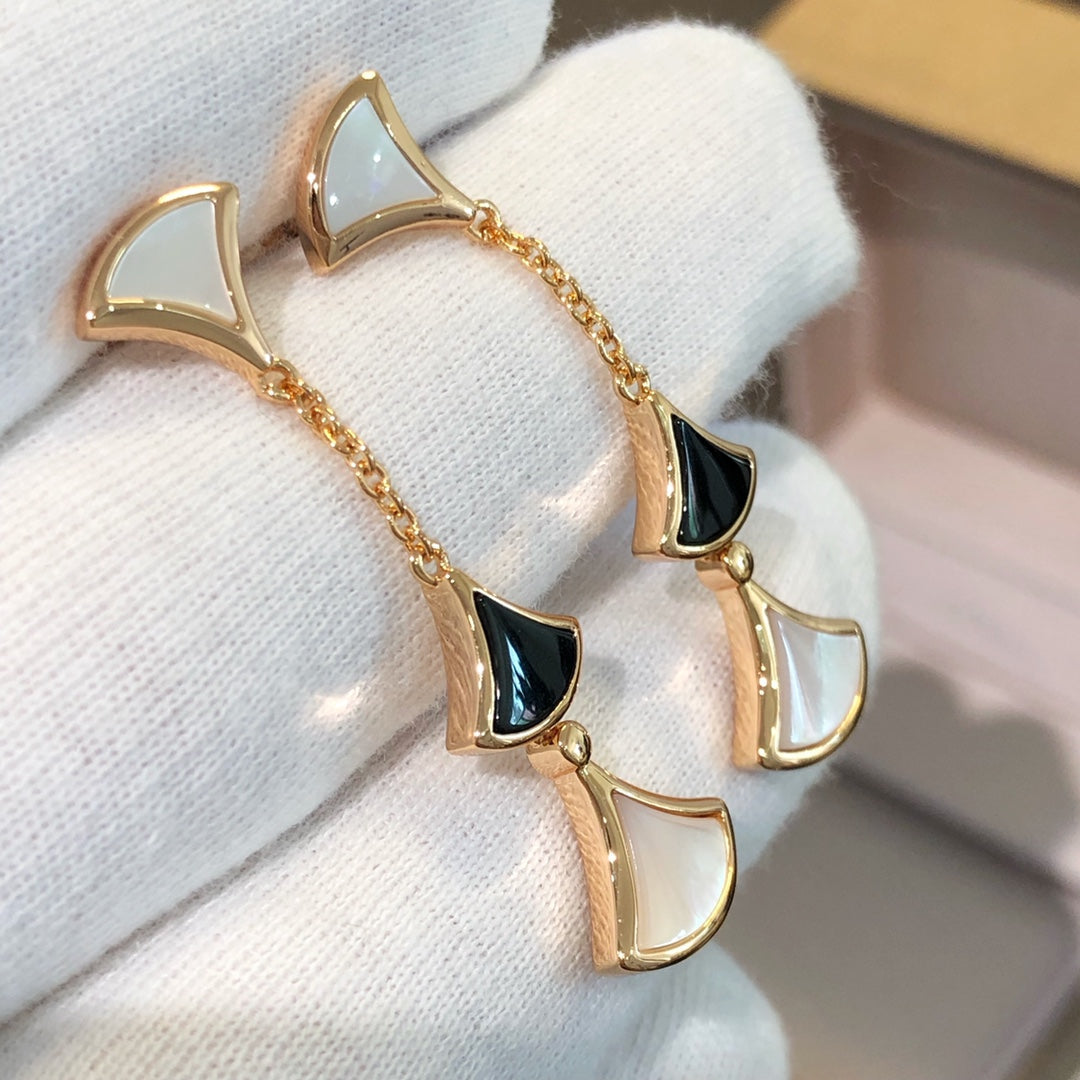 [Vintora]DREAM EARRINGS 3 MOTIFS ONYX MOP PINK GOLD