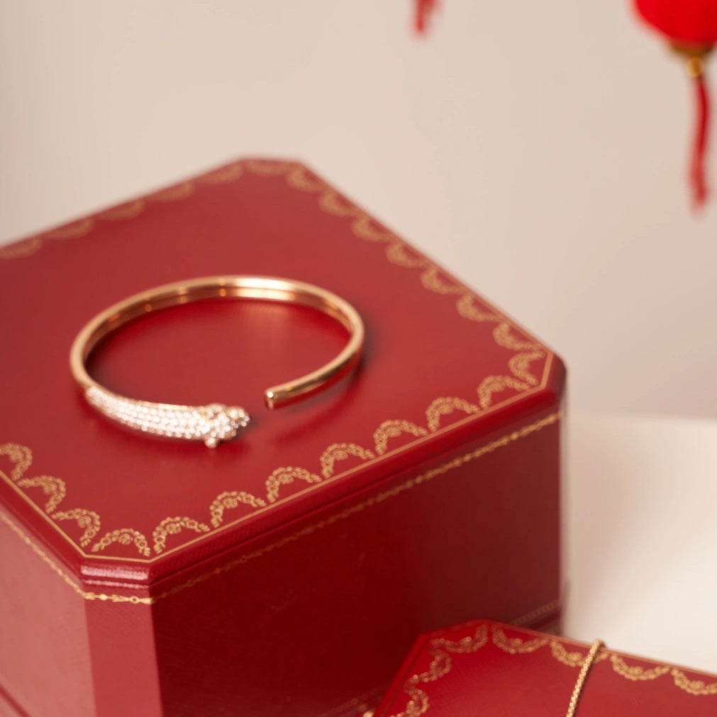 [Vintora]PANTHERE ROSE GOLD DIAMOND OPEN BRACELET