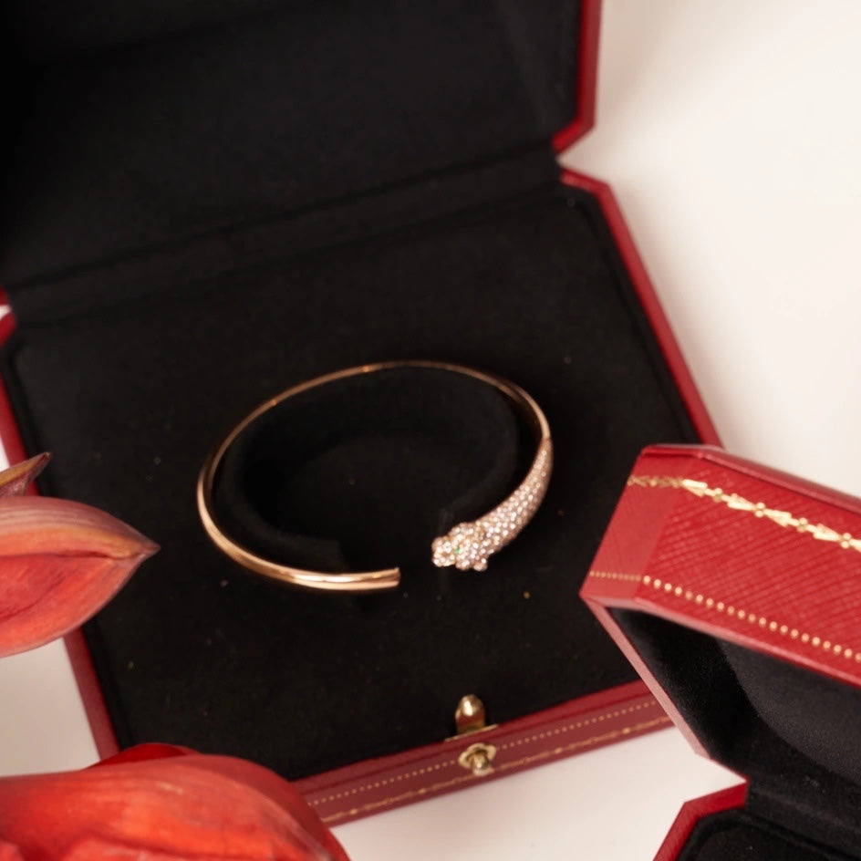 [Vintora]PANTHERE ROSE GOLD DIAMOND OPEN BRACELET