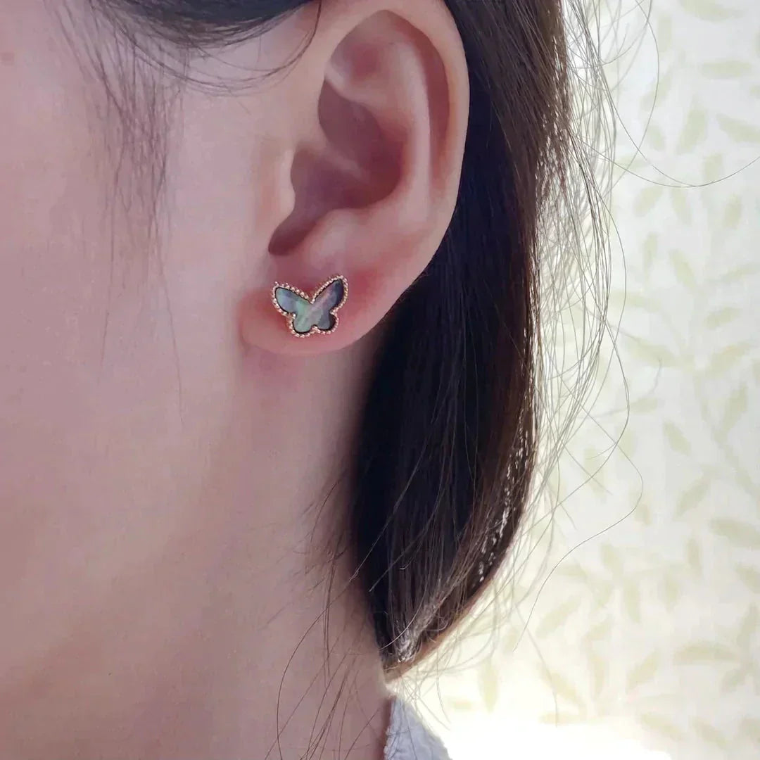 [Vintora]BOUCLES D'OREILLES PAPILLON NACRE NOIRE