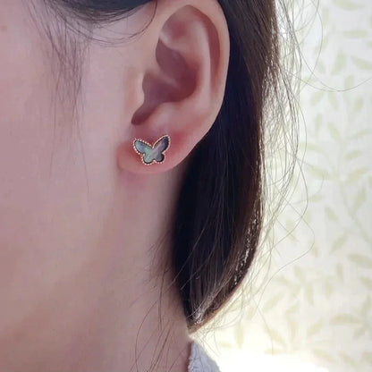 [Vintora]BOUCLES D'OREILLES PAPILLON NACRE NOIRE