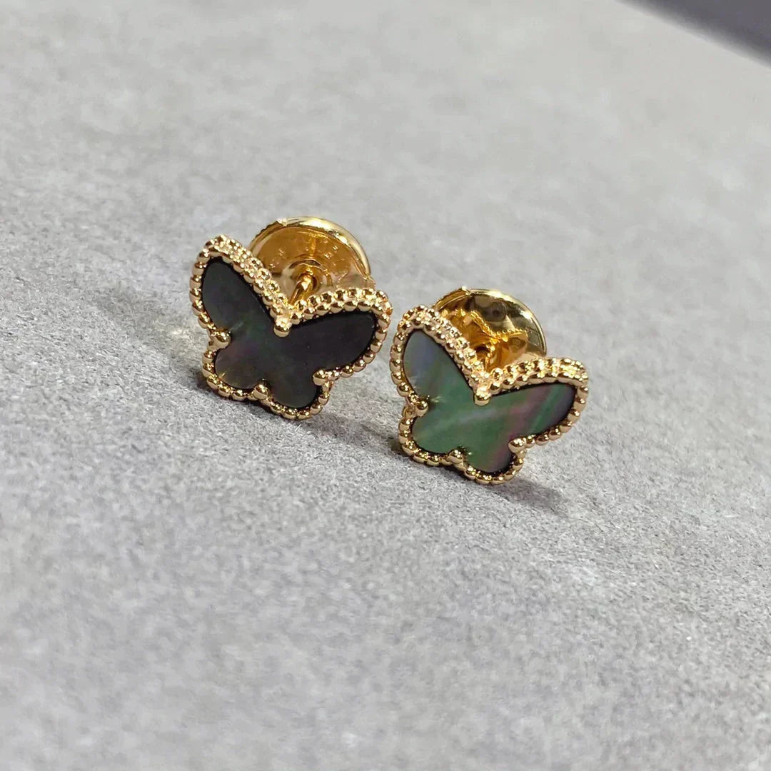[Vintora]BOUCLES D'OREILLES PAPILLON NACRE NOIRE