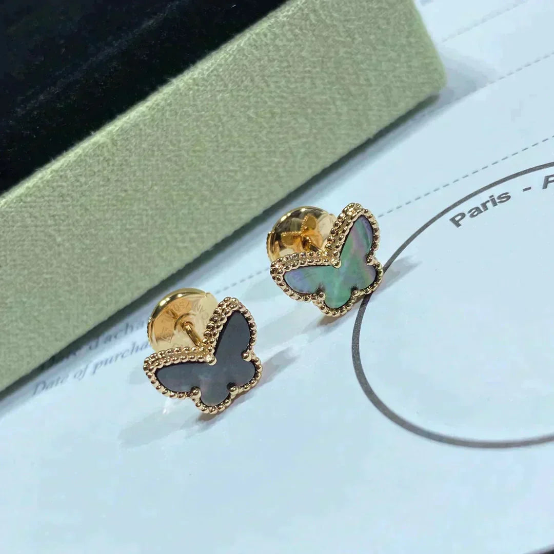 [Vintora]BOUCLES D'OREILLES PAPILLON NACRE NOIRE