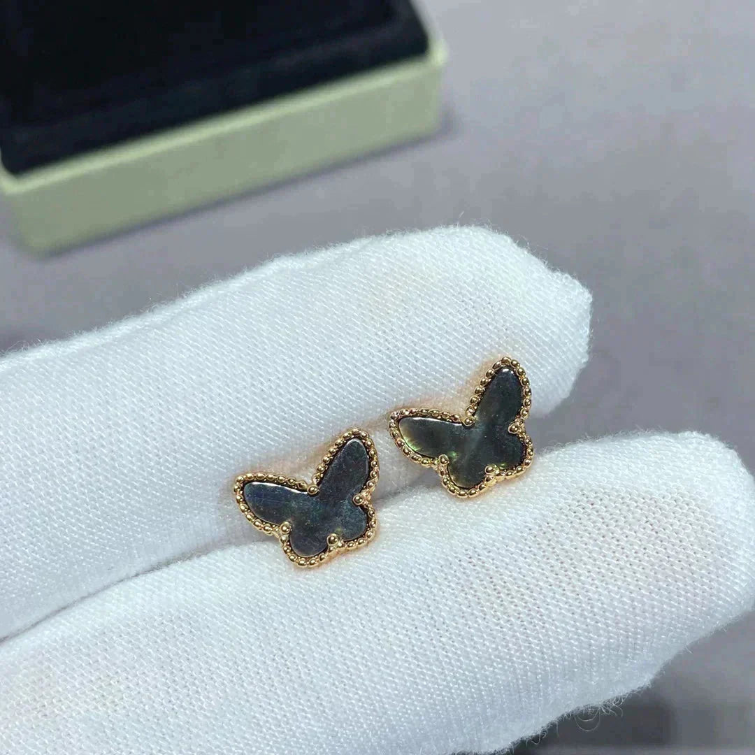 [Vintora]BOUCLES D'OREILLES PAPILLON NACRE NOIRE