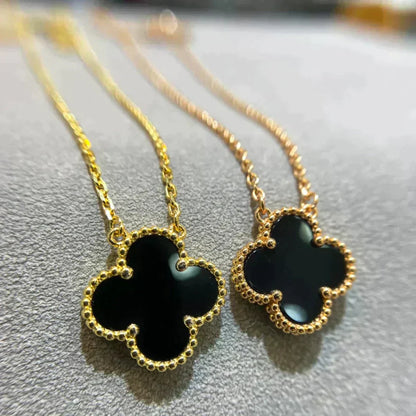 [Vintora]COLLIER FLEUR UNIQUE ONYX NOIR 15MM CLOVER