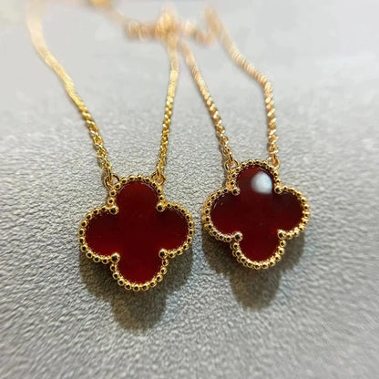 [Vintora]COLLIER FLEUR SIMPLE TRÈFLE 15 MM CORNALINE