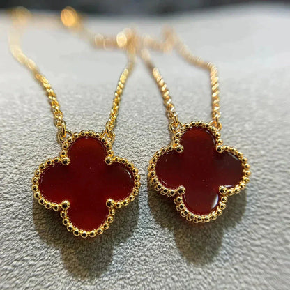 [Vintora]COLLIER FLEUR SIMPLE TRÈFLE 15 MM CORNALINE
