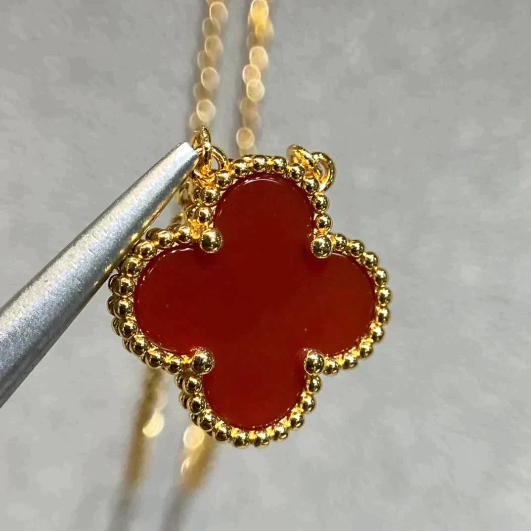 [Vintora]COLLIER FLEUR SIMPLE TRÈFLE 15 MM CORNALINE