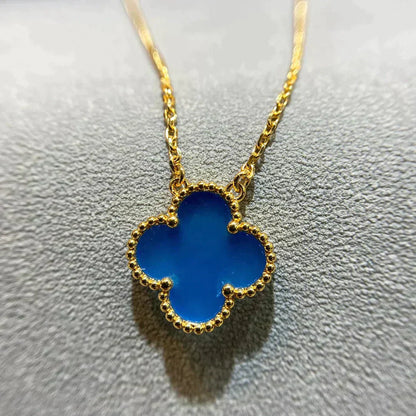 [Vintora]COLLIER TRÈFLE 15 MM EN AGATE BLEUE