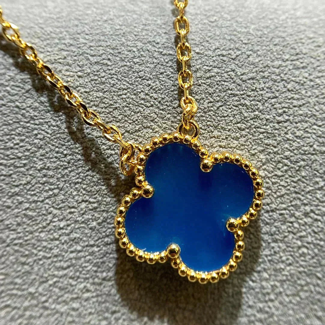 [Vintora]COLLIER TRÈFLE 15 MM EN AGATE BLEUE