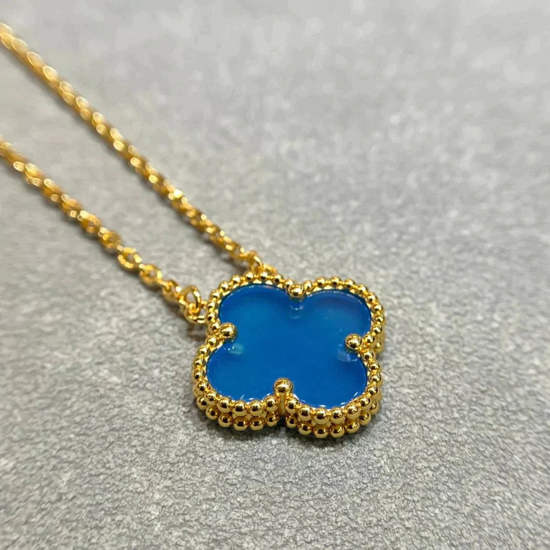 [Vintora]COLLIER TRÈFLE 15 MM EN AGATE BLEUE
