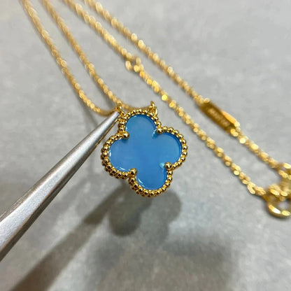 [Vintora]COLLIER TRÈFLE 15 MM EN AGATE BLEUE