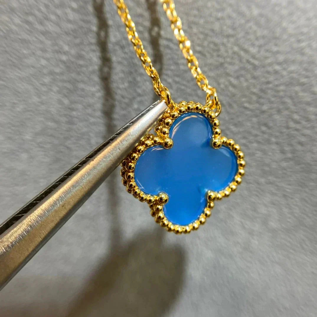 [Vintora]COLLIER TRÈFLE 15 MM EN AGATE BLEUE