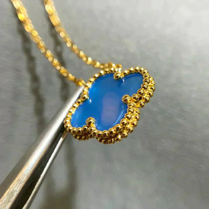[Vintora]COLLIER TRÈFLE 15 MM EN AGATE BLEUE