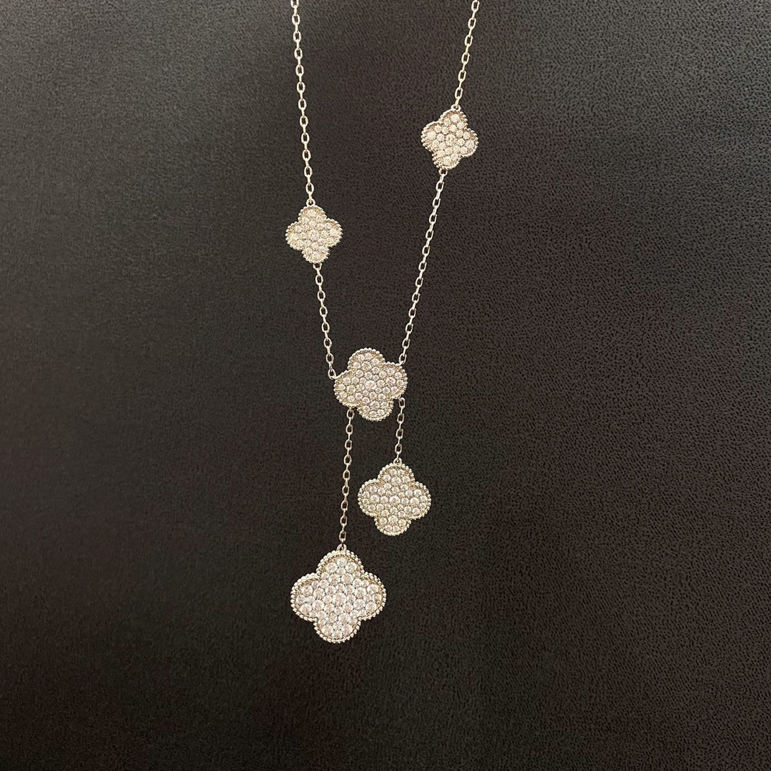 [Vintora]COLLIER TRÈFLE 5 MOTIFS ARGENT DIAMANTS