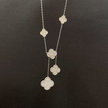 [Vintora]COLLIER TRÈFLE 5 MOTIFS ARGENT DIAMANTS
