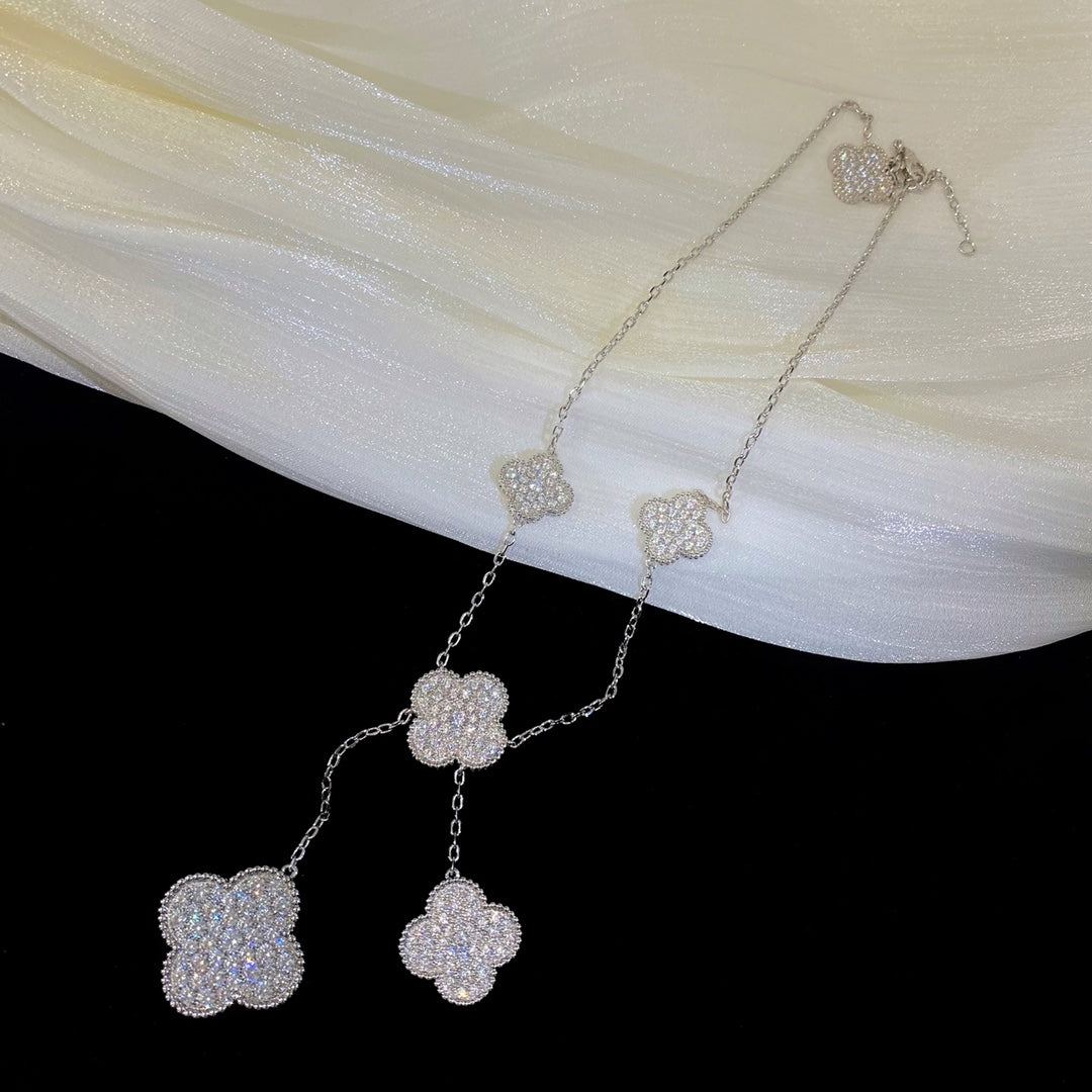 [Vintora]COLLIER TRÈFLE 5 MOTIFS ARGENT DIAMANTS