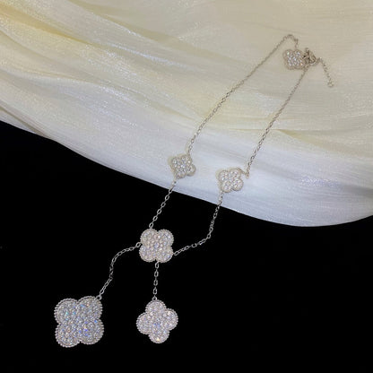 [Vintora]COLLIER TRÈFLE 5 MOTIFS ARGENT DIAMANTS