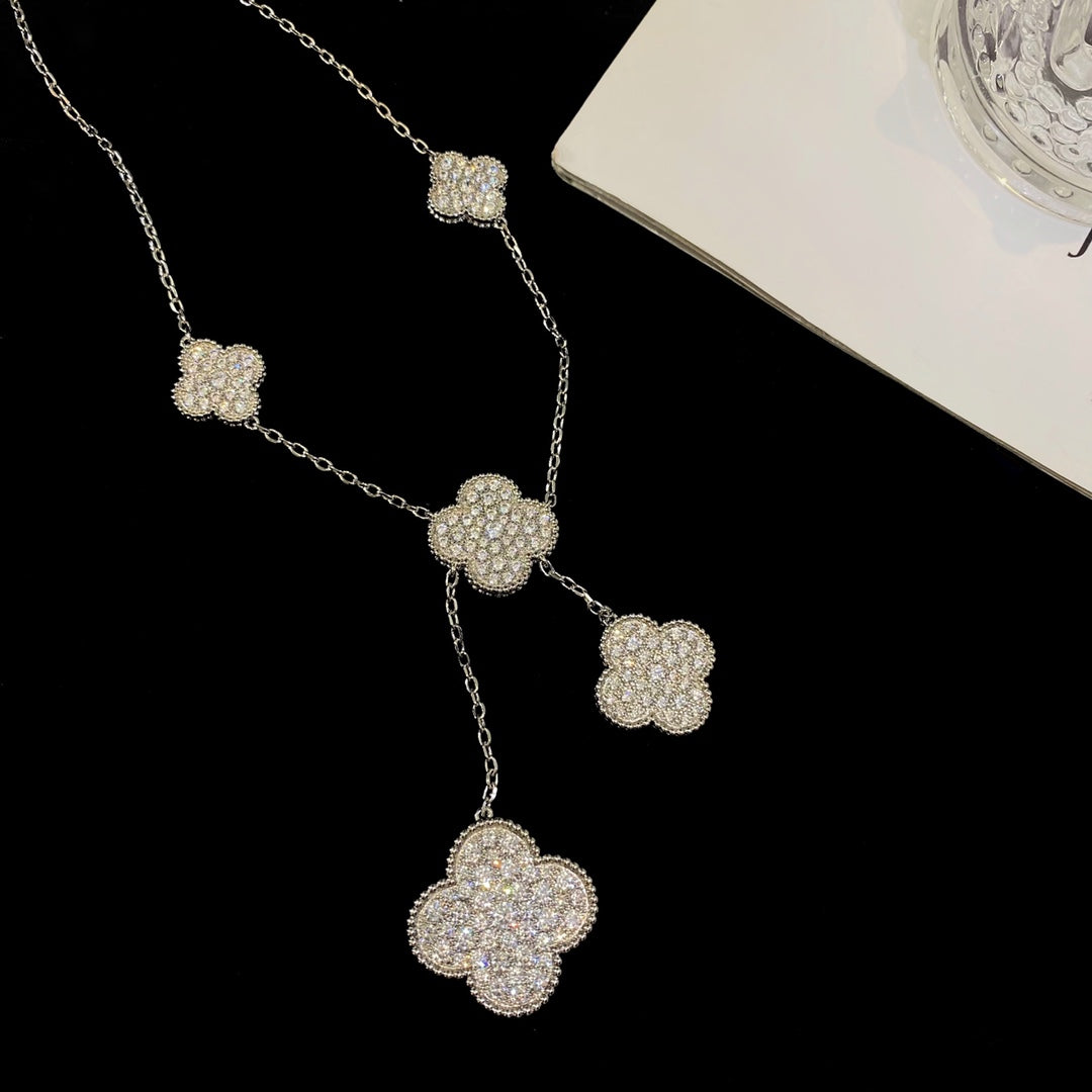 [Vintora]COLLIER TRÈFLE 5 MOTIFS ARGENT DIAMANTS