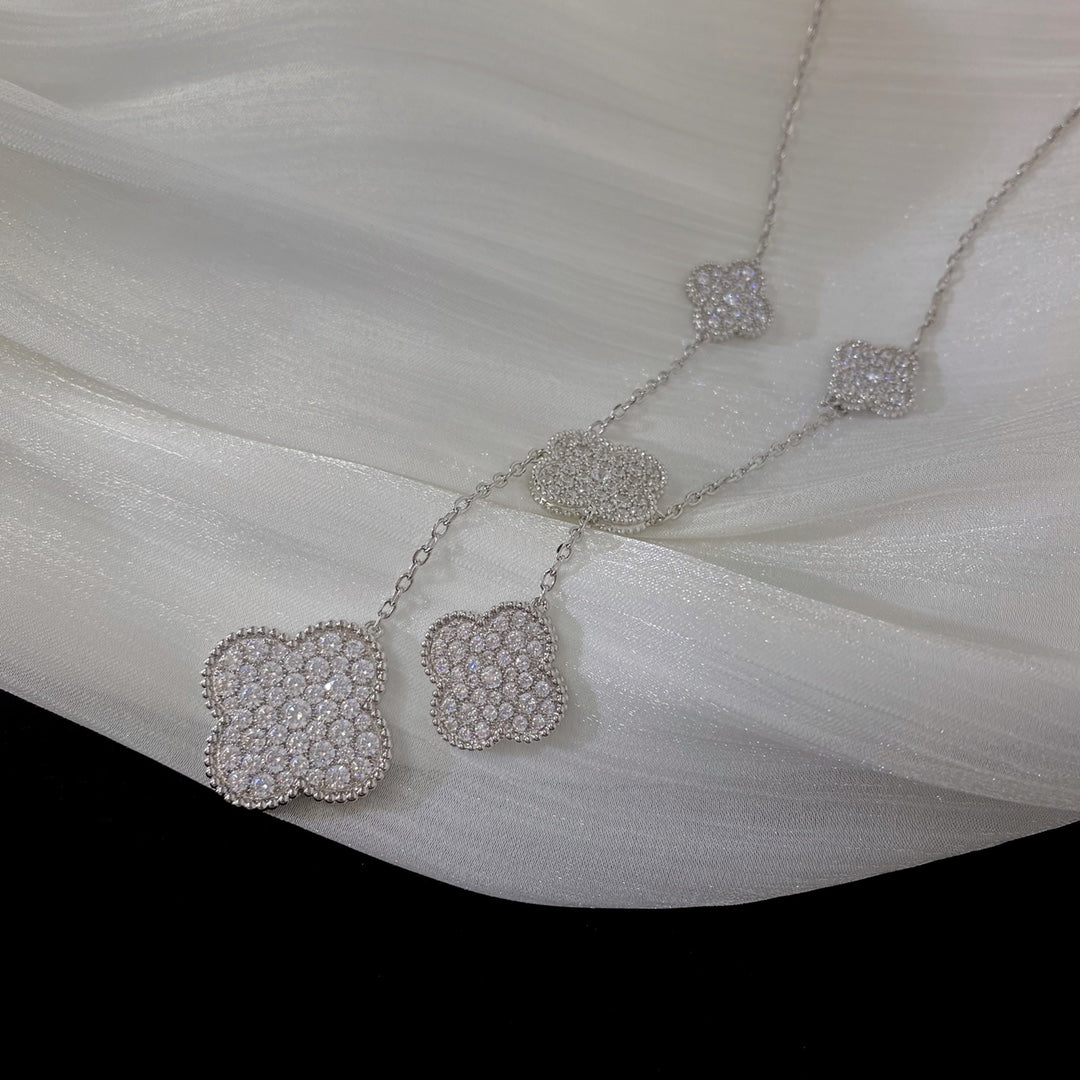[Vintora]COLLIER TRÈFLE 5 MOTIFS ARGENT DIAMANTS