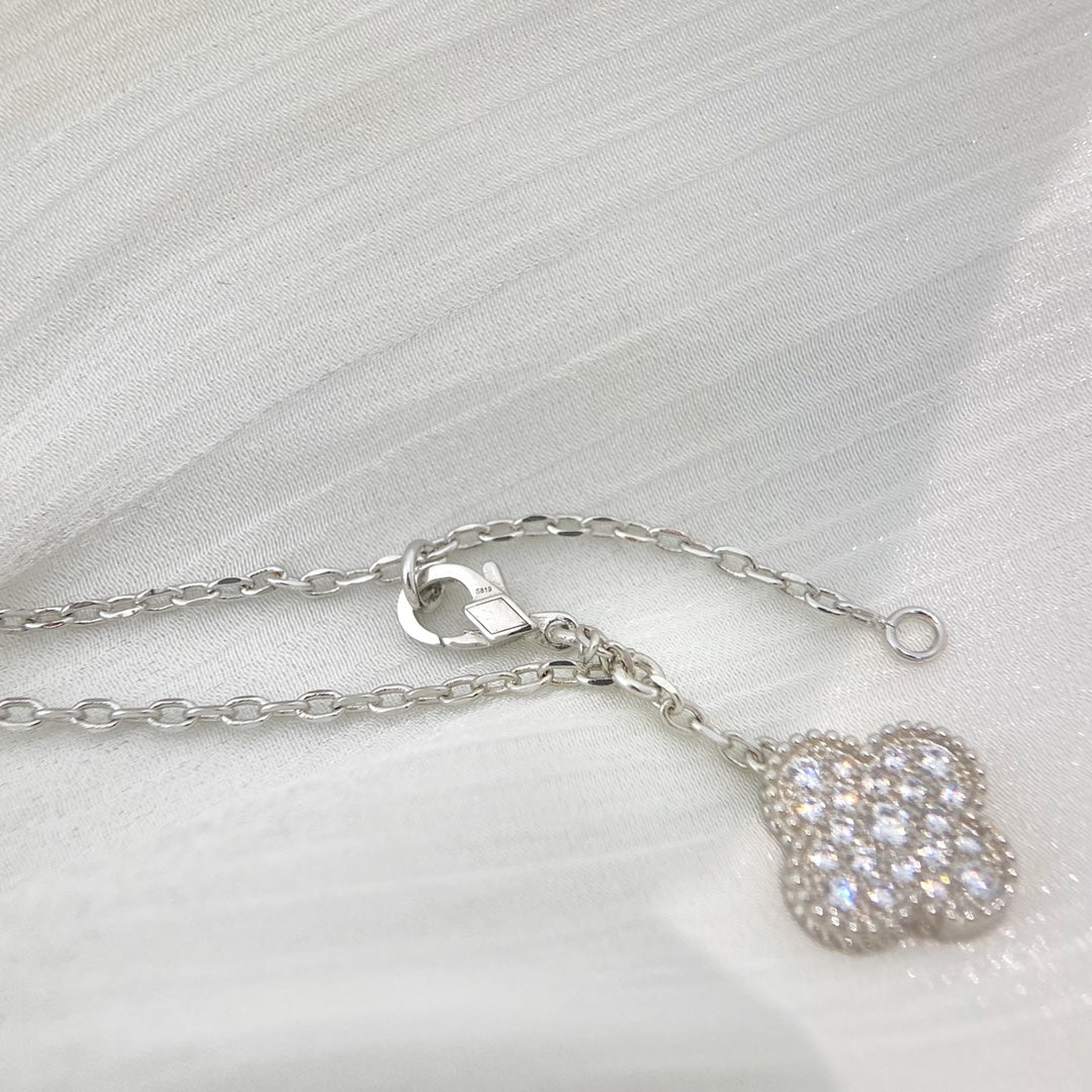 [Vintora]COLLIER TRÈFLE 5 MOTIFS ARGENT DIAMANTS