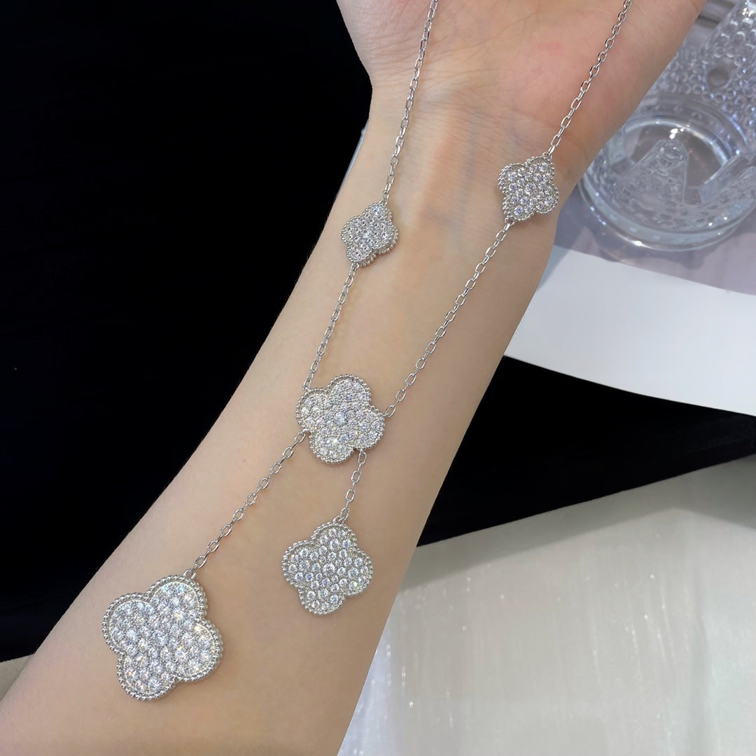 [Vintora]COLLIER TRÈFLE 5 MOTIFS ARGENT DIAMANTS