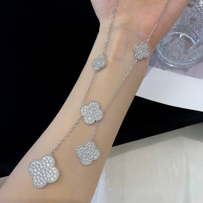 [Vintora]COLLIER TRÈFLE 5 MOTIFS ARGENT DIAMANTS