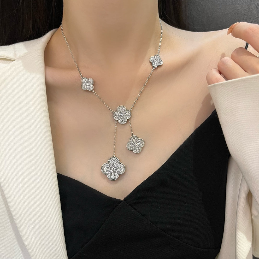 [Vintora]COLLIER TRÈFLE 5 MOTIFS ARGENT DIAMANTS