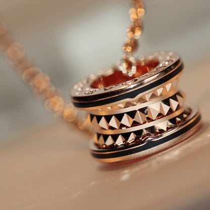 [Vintora]ZERO 1 ROCK PEDANT PINK GOLD BLACK NECKLACE