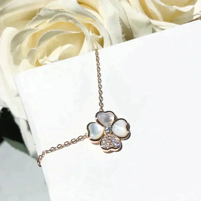 [Vintora]COLLIER TRÈFLE MOP DIAMOND OR ROSE