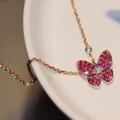 [Vintora]COLLIER PAPILLON ROUGE DIAMANT OR ROSE