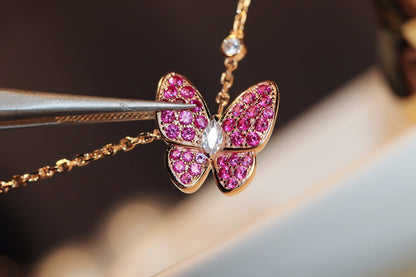 [Vintora]COLLIER PAPILLON ROUGE DIAMANT OR ROSE