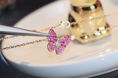 [Vintora]COLLIER PAPILLON ROUGE DIAMANT OR ROSE