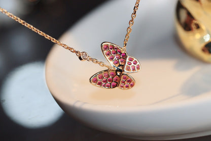 [Vintora]COLLIER PAPILLON ROUGE DIAMANT OR ROSE