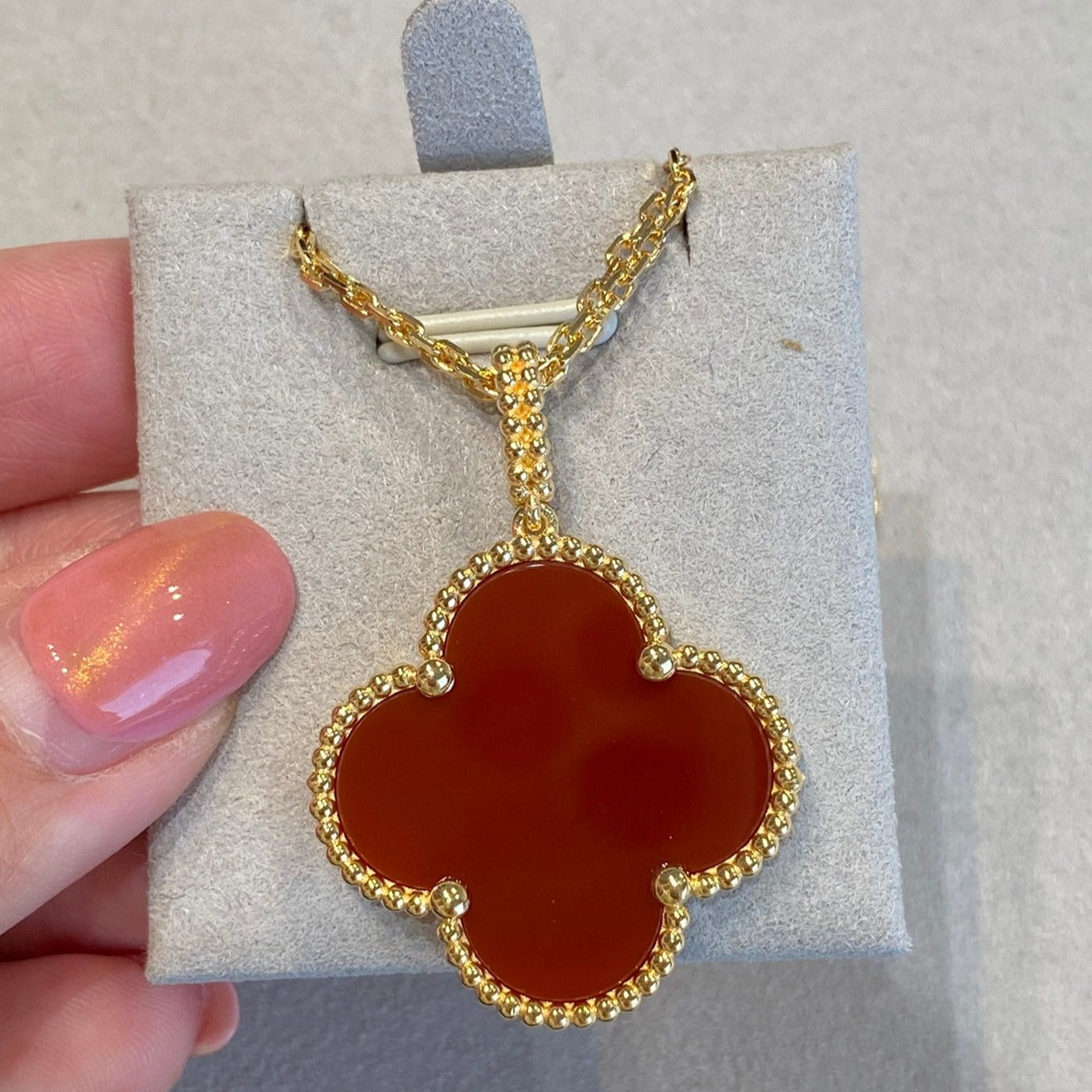 [Vintora]COLLIER TRÈFLE 25MM OR CORNALINE
