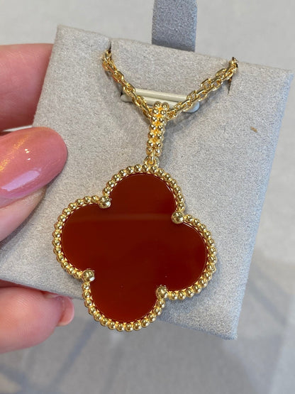 [Vintora]COLLIER TRÈFLE 25MM OR CORNALINE