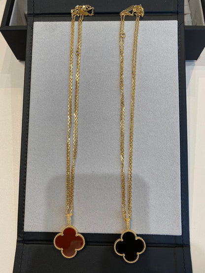[Vintora]COLLIER TRÈFLE 25MM OR CORNALINE