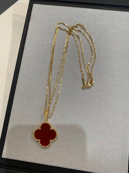 [Vintora]COLLIER TRÈFLE 25MM OR CORNALINE