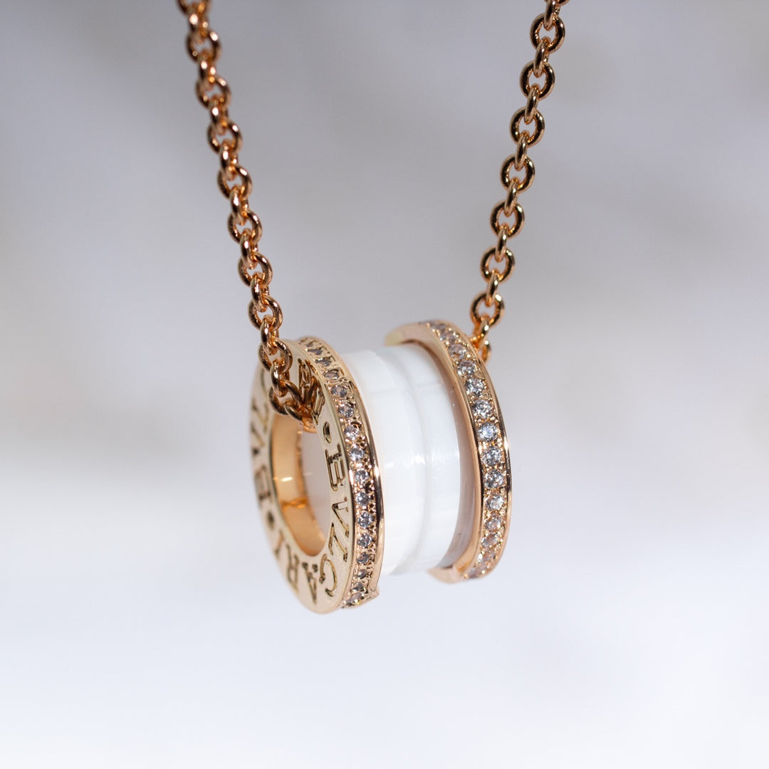 [Vintora]ZERO 1 WHITE CERAMIC PINK GOLD DIAMOND NECKLACE