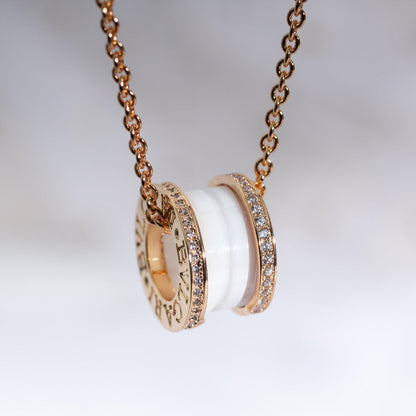 [Vintora]ZERO 1 WHITE CERAMIC PINK GOLD DIAMOND NECKLACE
