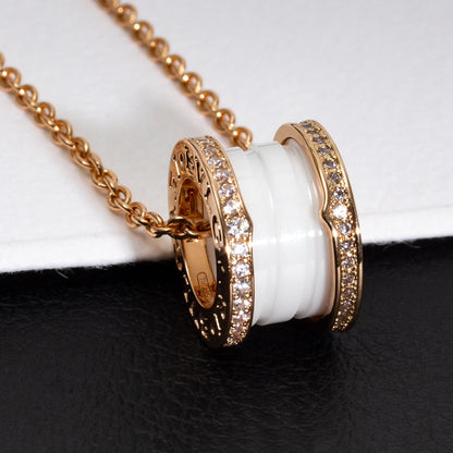 [Vintora]ZERO 1 WHITE CERAMIC PINK GOLD DIAMOND NECKLACE