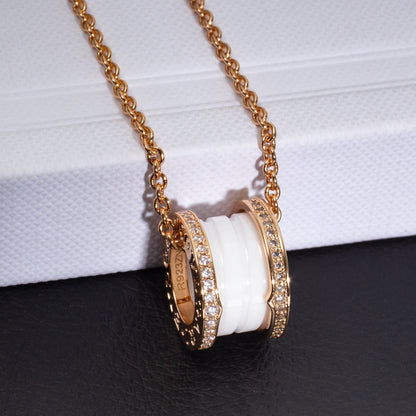 [Vintora]ZERO 1 WHITE CERAMIC PINK GOLD DIAMOND NECKLACE