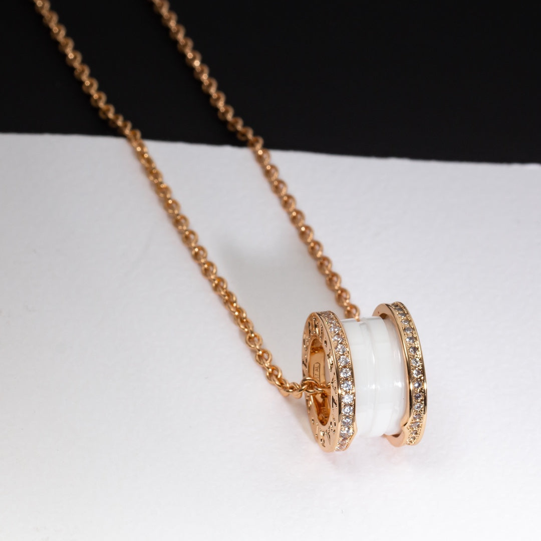 [Vintora]ZERO 1 WHITE CERAMIC PINK GOLD DIAMOND NECKLACE