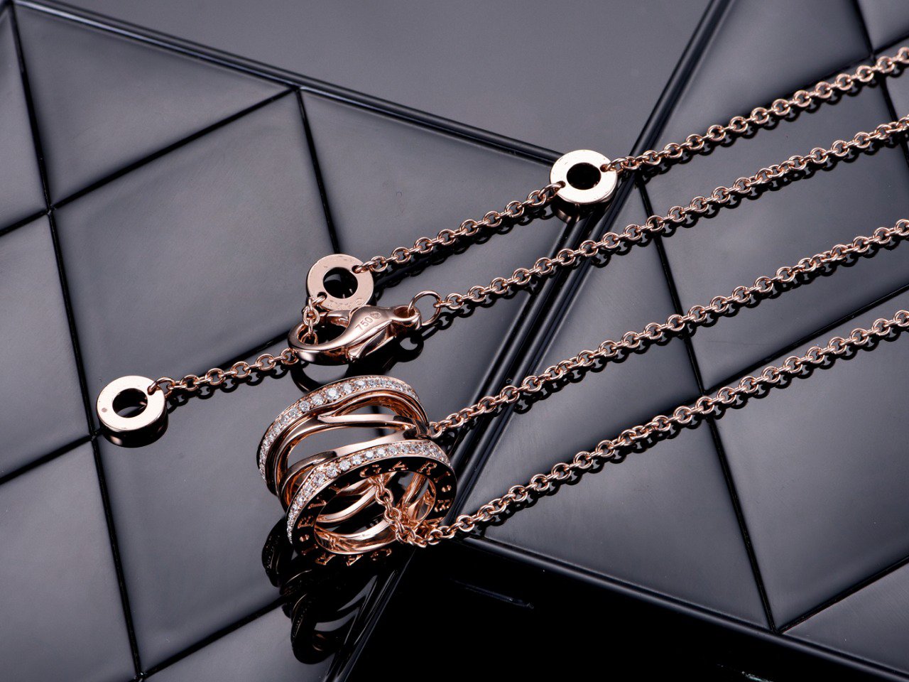[Vintora]ZERO 1 PINK GOLD DIAMOND OPEN NECKLACE