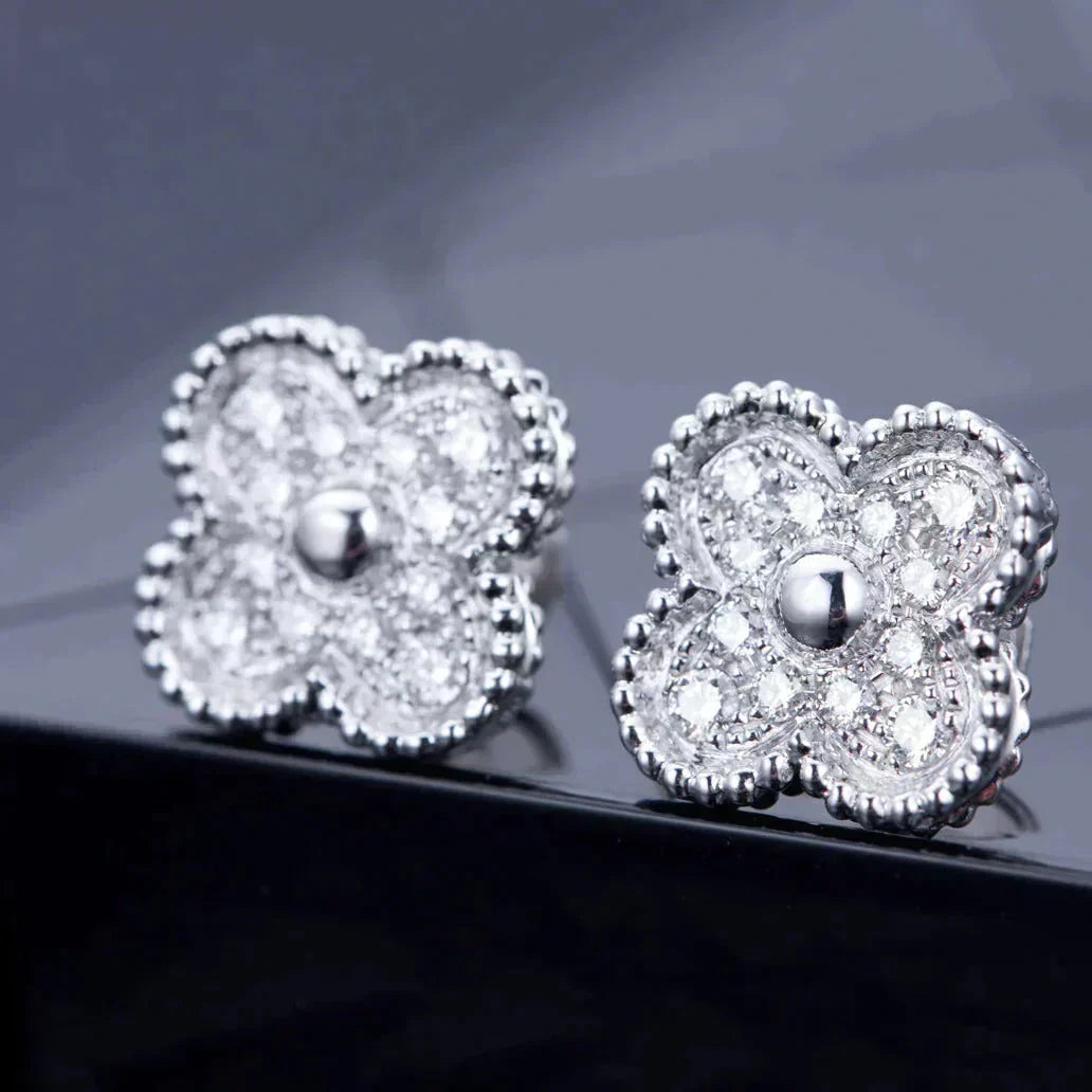 [Vintora]CLOVER 1 MOTIFS DIAMOND STUD EARRINGS SILVER