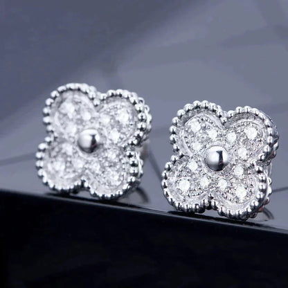 [Vintora]CLOVER 1 MOTIFS DIAMOND STUD EARRINGS SILVER