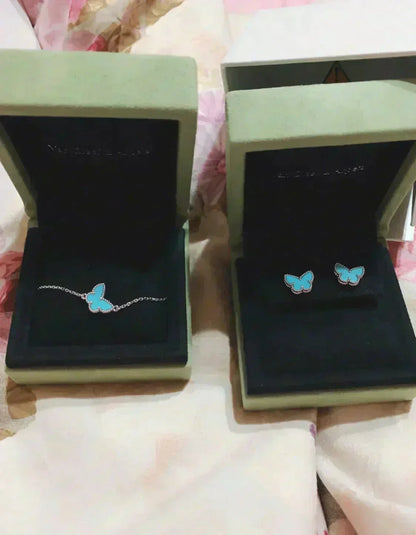 [Vintora]BOUCLES D'OREILLES PAPILLON TURQUOISE ARGENT