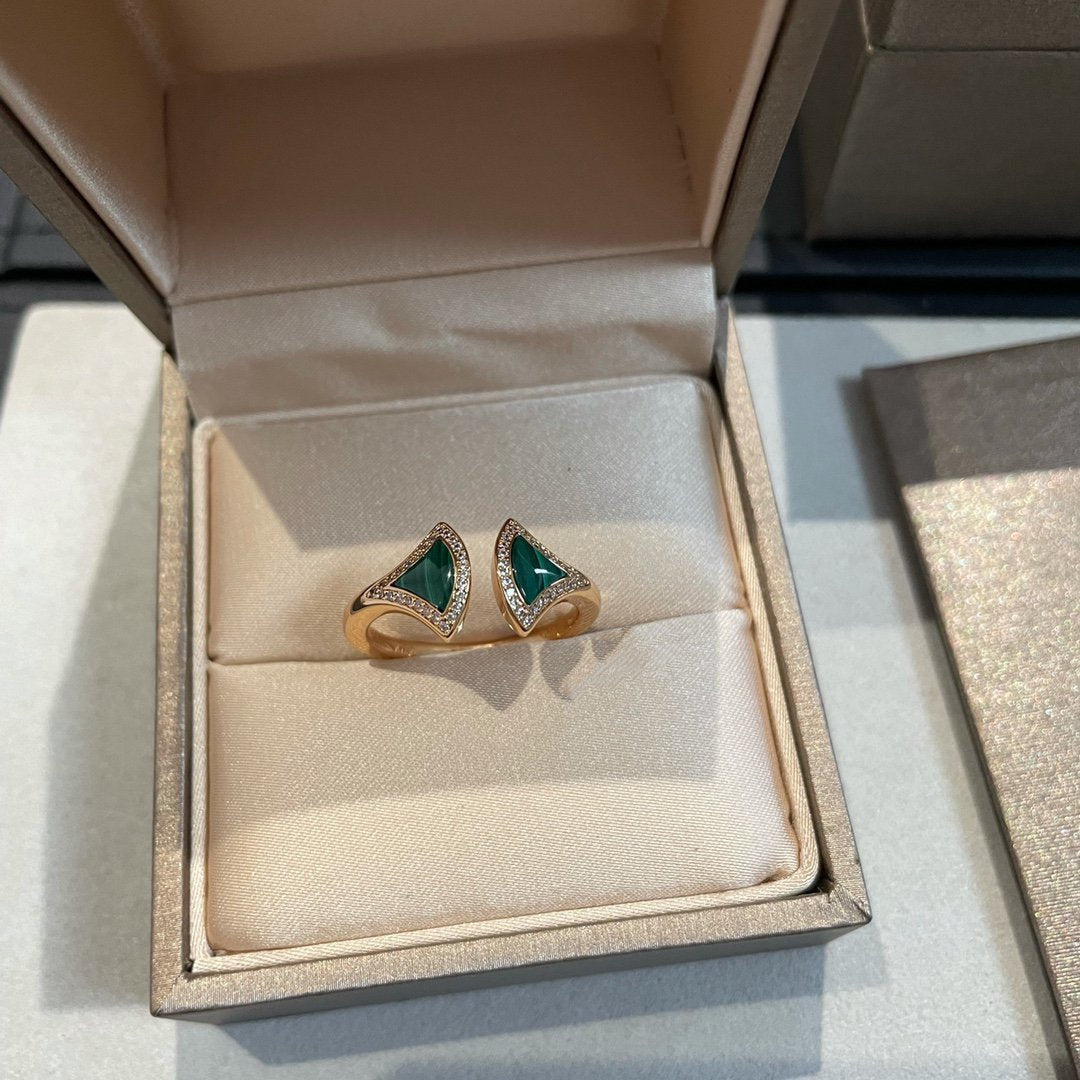 [Vintora]DREAM MALACHITE DIAMOND OPEN RING