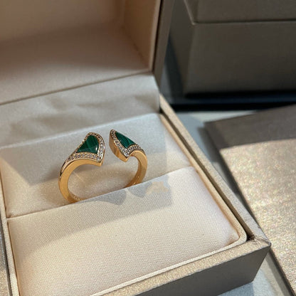 [Vintora]DREAM MALACHITE DIAMOND OPEN RING