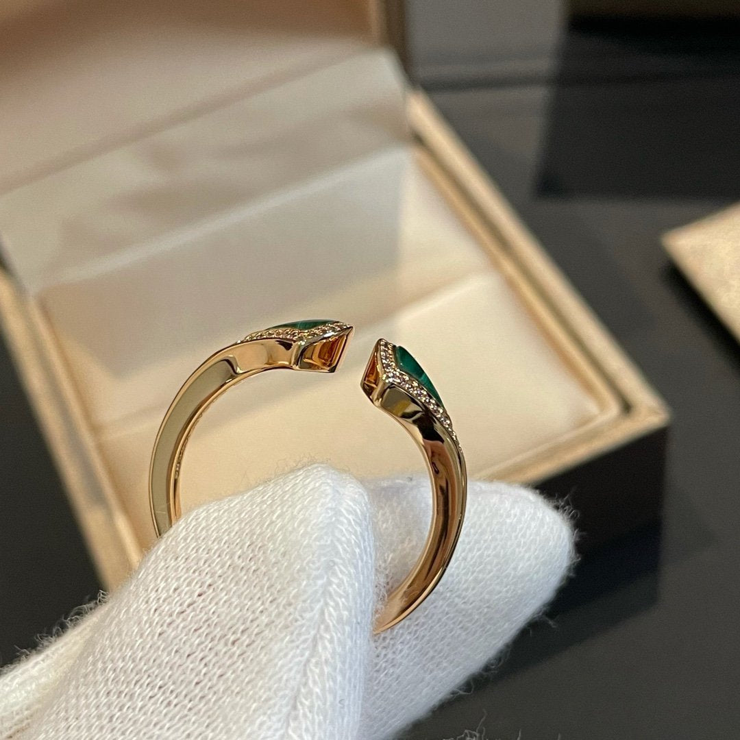 [Vintora]DREAM MALACHITE DIAMOND OPEN RING